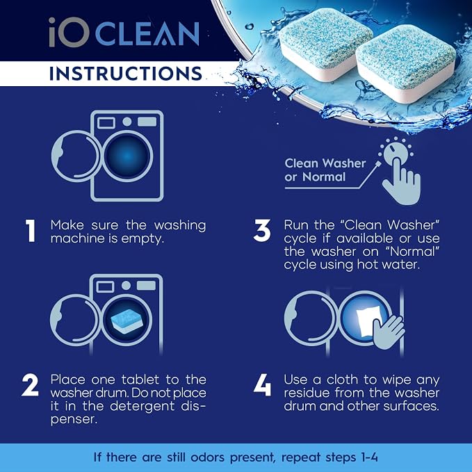 iO CLEAN Washing Machine Cleaner Descaler Tablets, 24 Count |1 Year Supply | Deep Clean Washer Cleaner Tablets for HE Front Load & Top Load – Unscented Washing Machine Descaler for Odor Control