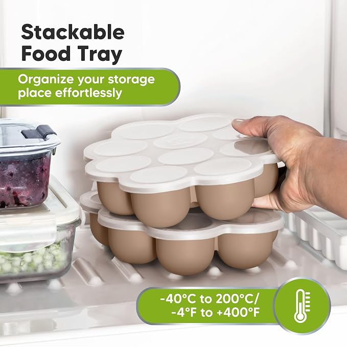 KeaBabies Silicone Food Freezer Trays with Lid, 2oz x 10 Pods (Chai Latte) | Baby Food Storage Containers, Easy Puree Meal Prep, Breast Milk Silicone Freezer Molds, Dishwasher, Microwave Safe, BPA-Free