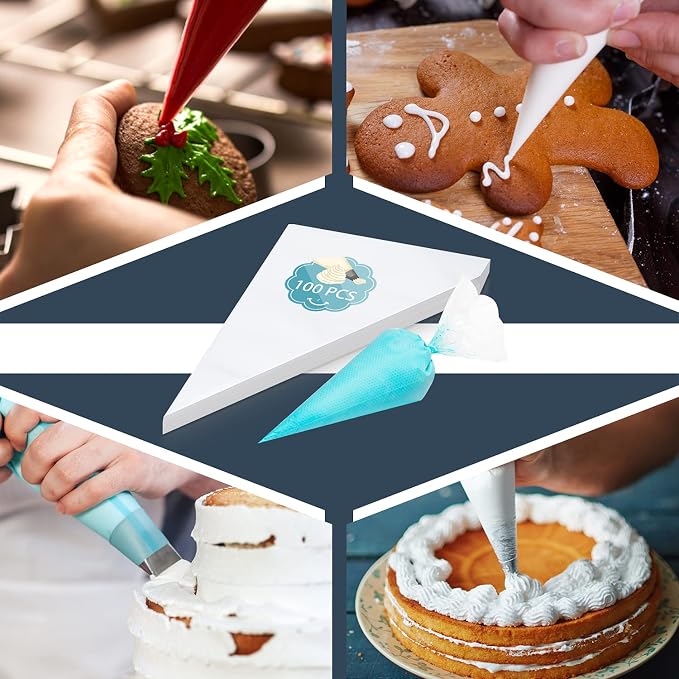 100pcs Thick Disposable Icing Piping Bags, Professional Pastry Bags 12inch, Heavy Duty Anti Burst Cake Tipless Piping Bags for Chocolate Royal Cupcake Cream Frosting Cookie Decorating Baking Supplies