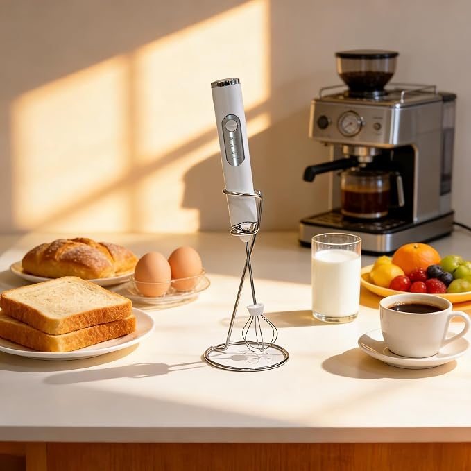 Milk Frother Handheld for Coffee, Hand Frother Wand, Electric Whisk 3 Speed Adjustable, Drink Mixer with Stainless 2 Whisks, Foam Maker for Latte Cappuccino Matcha