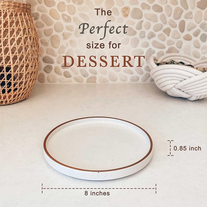 Mora Ceramic Flat Plates Set of 6-8 in - The Dessert, Salad, Appetizer, Small Lunch, etc Plate. Microwave, Oven, and Dishwasher Safe, Scratch Resistant. Kitchen Porcelain Dish - Vanilla White