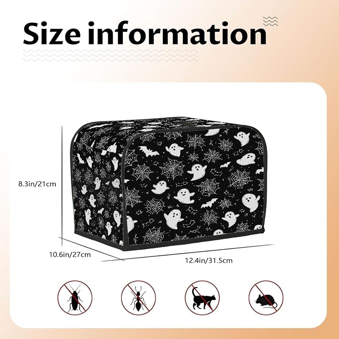 4 Slice Toaster Cover Cartoon Ghosts Spider Toaster Covers Four Slice Wide Slot Waterproof and Dustproof Covers for Wide Slot Toasters and Small Appliances Kitchen Decor Gifts