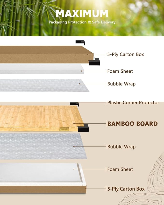 24 x 25 x 1.2 in Finished Bamboo Butcher Block Countertop | Food-contact bamboo countertop with double-sided clear coating, cut-to-fit design and heat tolerance up to 150°C/302°F.