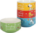 Peanuts Snoopy 5.5-Inch Decorated Stoneware Bowls, Stackable 4-Pack Bowl Set for Cereal, Snacks, or Dessert, Dishwasher & Microwave Safe