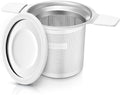 Stainless Steel Tea Infuser for Loose Leaf Tea – Extra Fine Mesh Strainer with Heat Proof Double Handles & Lid, Reusable Filter Fits Mugs, Cups & Teapots, White