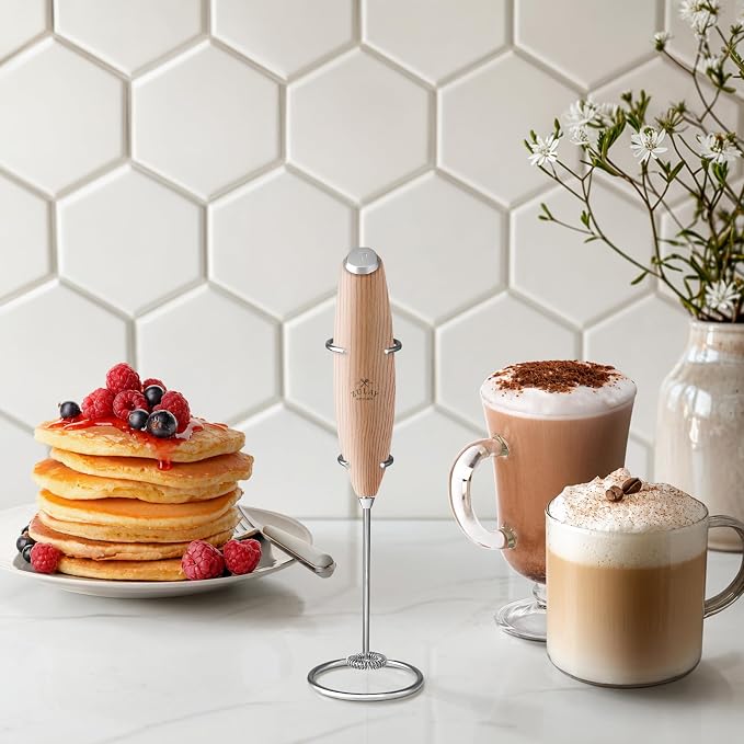 Zulay Kitchen Powerful Milk Frother Wand With Duracell Batteries - Ultra Fast Handheld Drink Mixer - Electric Whisk Foam Maker for Coffee, Lattes, Cappuccino & Matcha - Z1 Motor - Maple