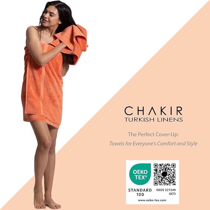 Chakir Turkish Linens Set of 8 Towel Set, 100% Cotton Luxury Turkish Towels for Bathroom, Soft Absorbent Bath Towel Set with 2 Bath Towels 2 Hand Towels 4 Washcloths, Coral