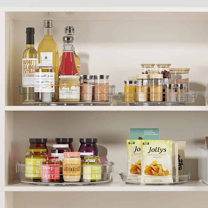 LAMU 3 Pack Lazy Susan Organizer Turntable for Cabinet, 9.25'' 10.6'' 12'' | Pantry Organizers and Storage, Rotating Condiment Organizer Spice Organization, For Kitchen, Table Top, Fridge, Countertop