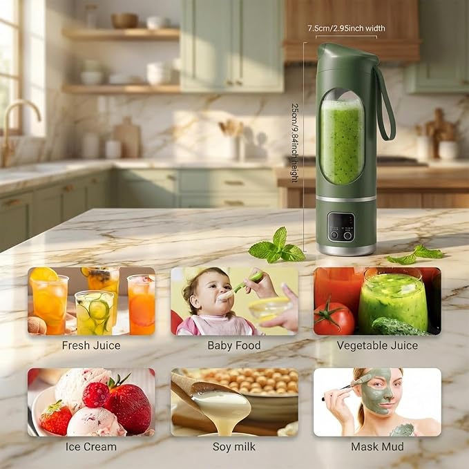 Lilogi Portable Blender, 500ML Blenders for Smoothies with LED Display | 12-Blade USB-C Rechargeable Blender, Travel Blender Cup for any kitchen, office, outdoor, travel, gym or sports