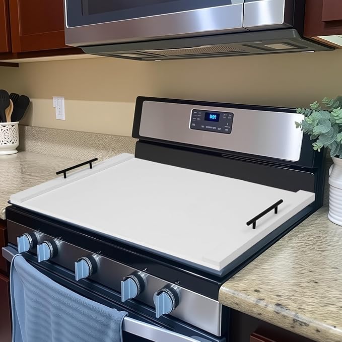 Gas Stove Top Covers/Noodle Board Stove Cover for Electric & Gas Stoves, Gas Stove Cover with Handles (White)