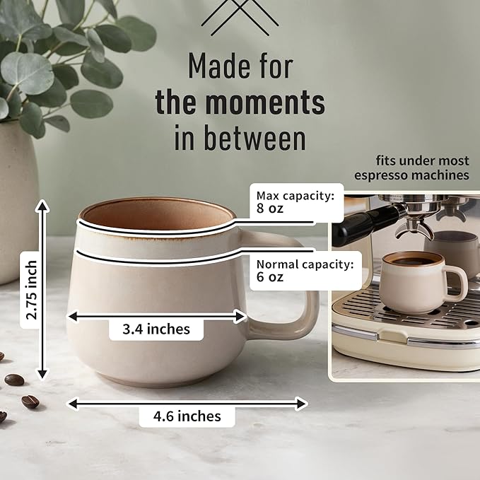 Ava Nord Small Stoneware Ceramic Coffee Mugs Set of 4-6 oz - Rose Sand | Lead-Free, Non-Toxic, Freezer - Microwave & Dishwasher Safe, Comfortable Handle, Aesthetic Nordic Design for Cappuccino