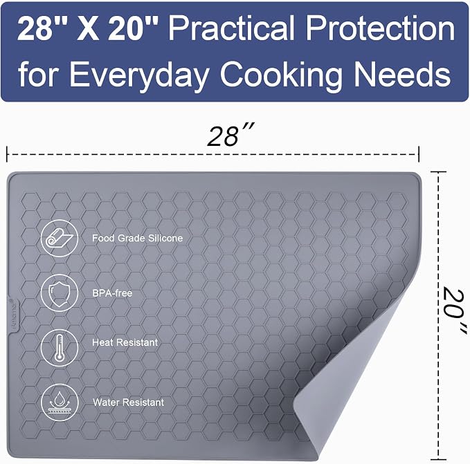 Stove Top Covers for Electric Stove - 28" x 20" Thickened Stove Cover, Heat Resistant Silicone Stove Top Protector, XL Dish Drying Mat for Kitchen, Ceramic Range & Glass Cooktop Protector Mat, Grey