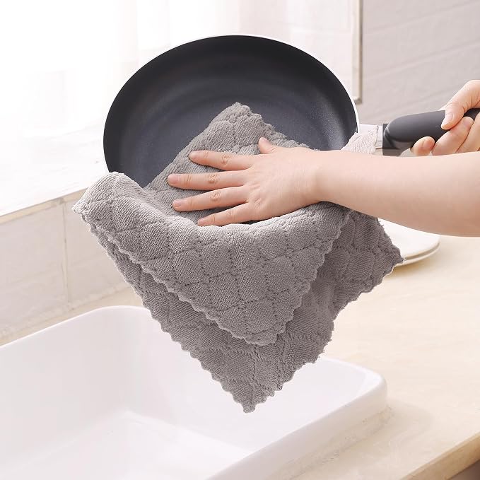Homaxy 12 Pack Super Soft Absorbent Dish Towels, 10" x 20", Grey | Coral Velvet, Nonstick Oil Fast Drying Microfiber Cleaning Cloth, No Lint Dishcloths for washing and drying