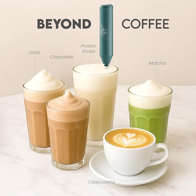 Zulay Kitchen Powerful Milk Frother Wand - Handheld Stainless Steel - Battery Operated Drink Mixer for Coffee, Lattes, Cappuccino, Matcha - Froth Mate Frother Gift - Dark Green