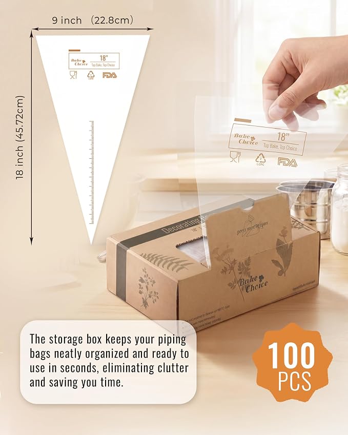 Bake Choice 18 Inch Piping Bags, 100PCS Thickened Disposable Pastry Bags | Large Capacity, Anti Burst Icing Bags for Cream Frosting, Non-slip Frosting Bags, Cake & Cookie Decorating Supplies