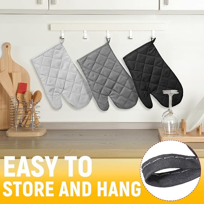 Geyoga 12 Pairs Oven Mitts Heat Resistant Kitchen Long Oven Gloves Mitts Thick Cotton Winter Quilted Baking Flexible Glove Bulk for Cooking BBQ Picnic Kitchen Grilling 10.6 Inch(Black Gray Color)