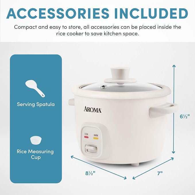 Aroma Housewares 4-Cups (Cooked) / 1Qt. Rice & Grain Cooker (ARC-302NG), White