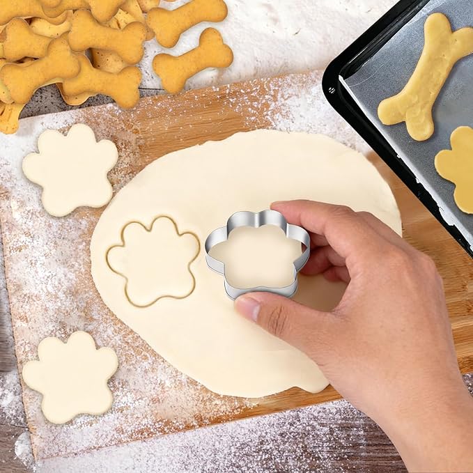 6 PCS Dog Bone and Paw Cookie Cutters, 3 Sizes, Stainless Steel | Print Shaped, For Homemade Baking Theme Party Homemade Treats Print