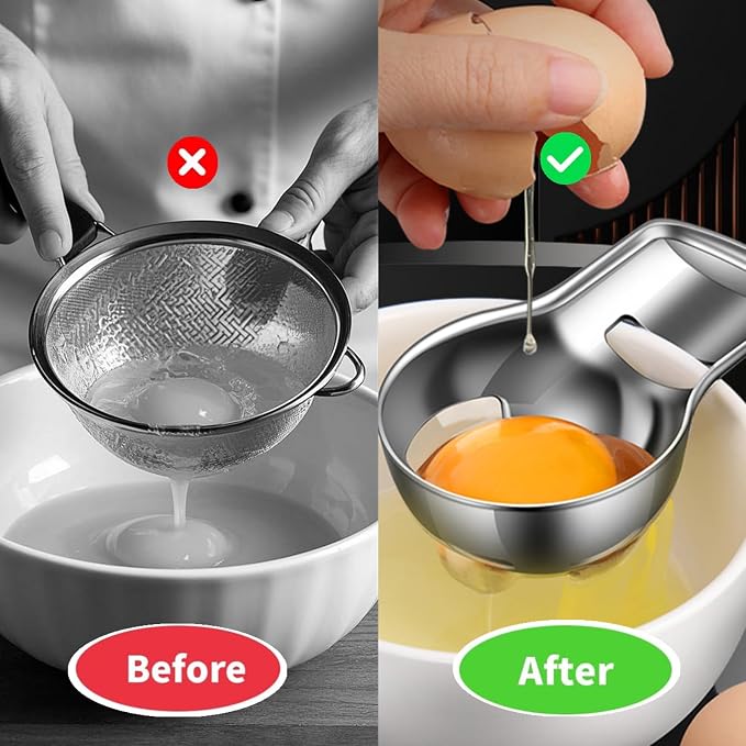 Egg Separator Egg Yolk Separator Egg Separator for Raw Eggs | Food Grade Stainless Steel,Kitchen Baking Gadgets，Easy to Use for Baking & Cooking,Fits Various Bowl Rim Thicknesses