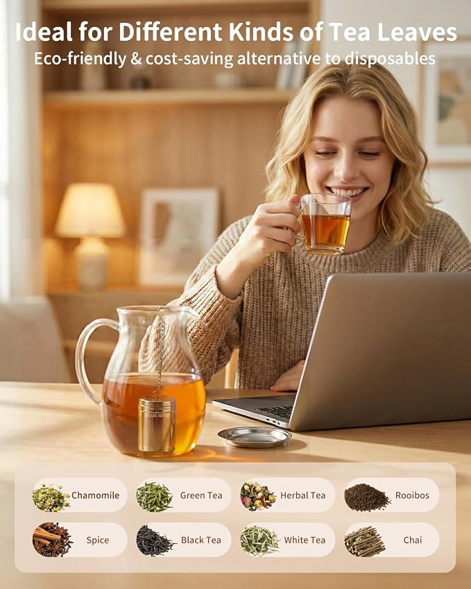 House Again Tea Infusers, Extra Fine Mesh Tea Strainers for Loose Tea, Updated Slim Threaded Lid & 304 Stainless Steel, Loose Leaf Tea Steeper for Brew Tea Spices & Seasonings