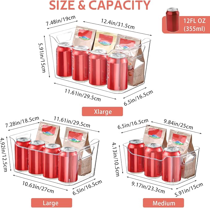 Clear Plastic Storage Bins - 12 Pack Pantry Organizers and Storage, Clear Pantry Organizer Bins, X-Large Plastic Containers with Handle for Kitchen, Cabinet, Bathroom, Classroom Organization