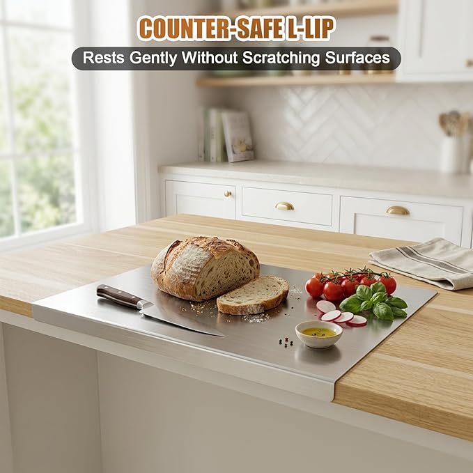 Stainless Steel Cutting Board with Lip, Non Toxic Kitchen Countertop Stainless Steel Cutting Board, Dishwasher Safe Metal Chopping Board for Meat, Fruits, Vegetables, Baking (60 x 40cm/23.6 x 15.7 in)