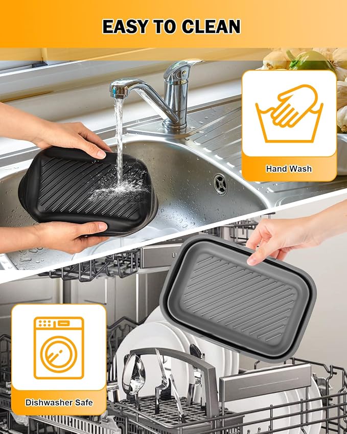 Air Fryer Silicone Liners Collapsible for bella 6Qt(5lb) Slim Air Fryer | 2-Pack Reusable Airfryer Silicone Pot Baking Basket Insert Accessories, Non Stick, Easy Cleaning, Gray+Black