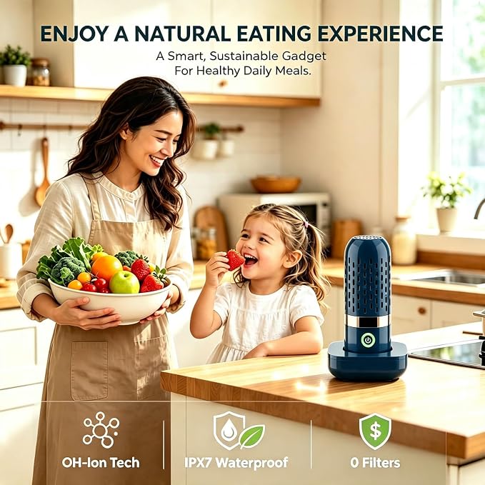 Pure pod Vegetable and Fruit Cleaner，Produce Cleaner & Vegetable with Oh-Ion Technology | Wireless Rechargeable Food Washer, IPX7 Waterproof for Produce, Meat Seafood