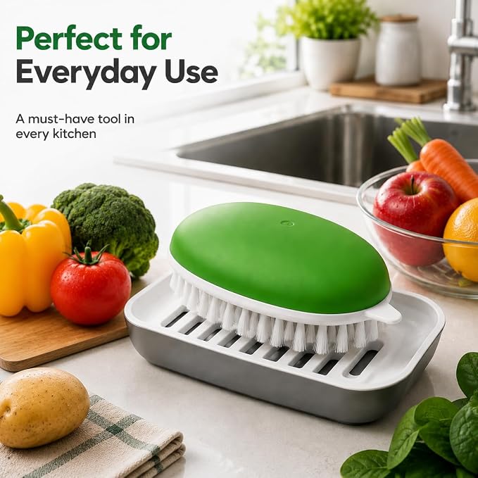 Fruit and Vegetable Cleaning Brush, Vented Box, Stiff Bristles, Green