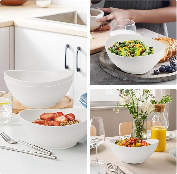 65oz Large Salad Bowls Ivory - Wheat Straw Salad bowls Set of 4 - Unbreakable Salad Bowls Dishware & Microwave Safe - BPA Free Bowls for kitchen,camping