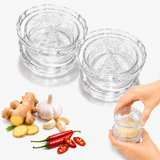 2027 New Garlic Mincer, 2PCS Clear Manual Garlic Twister and Ginger Mincer Tool, Garlic Chopper, Garlic Crusher & Garlic Grinder for Garlic, Ginger, Onion, Herbs and Nuts, Manual Kitchen Gadget