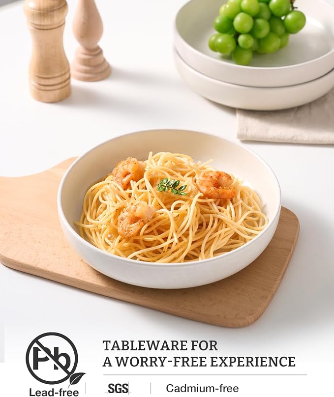 famiware Milkyway 33 oz Pasta Bowls Set of 8, Matte White | Double Reactive Glaze, Scratch-Resistant Stoneware Salad Bowls, Stackable, Dishwasher & Microwave Safe, Lead-Free