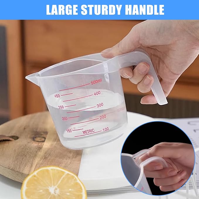 DTDNZKN 2 Pack Measuring Cup Set, 250ml (1-Cup) and 500ml (2-Cup) | Plastic Liquid Measuring Cups- Baking, Cooking, Mixing & Measuring Cups, Essential Kitchen Tools