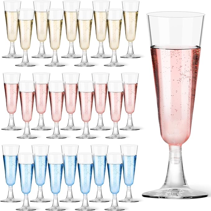 GuanQiao 200 Pack Plastic Champagne Flutes, 5.5 Oz Clear Disposable Plastic Champagne Glasses, Wine Glasses Cups for Wedding Celebration Birthday Party Wine Tasting New Years Eve Party Supplies