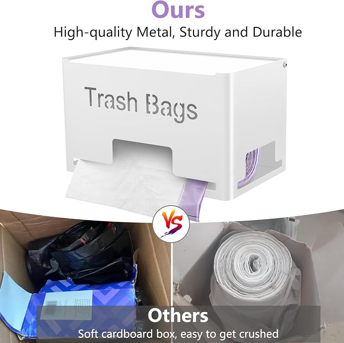STWWO 2-Pack Trash Bag Holder Dispenser, Stackable Garbage Bag Dispenser | Extra Large Trash Storage Organizer for Kitchen Laundry Under Sink, Wall Mounted or Freestanding, Metal White