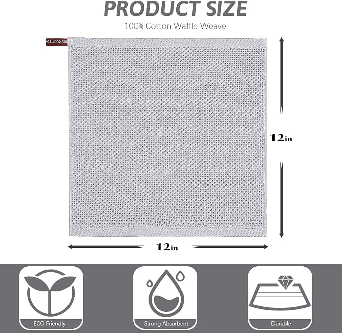 Nialnant 6 Pack Dish Rags, 100% Cotton, 12x12 Inch | Quick Drying Kitchen Dish Cloths for Washing Dishes, Soft and Absorbent Cleaning Rags