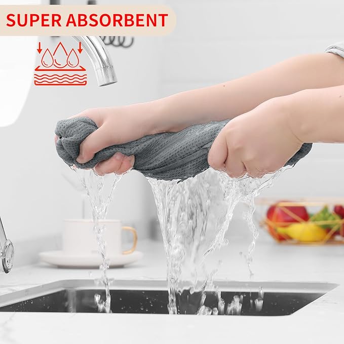 Homaxy 100% Cotton Waffle Weave Kitchen Dish Towels 4-Pack, Grey | 13 x 28 Inches, Ultra Soft Absorbent Dish Towels, Quick Drying Cleaning Towels