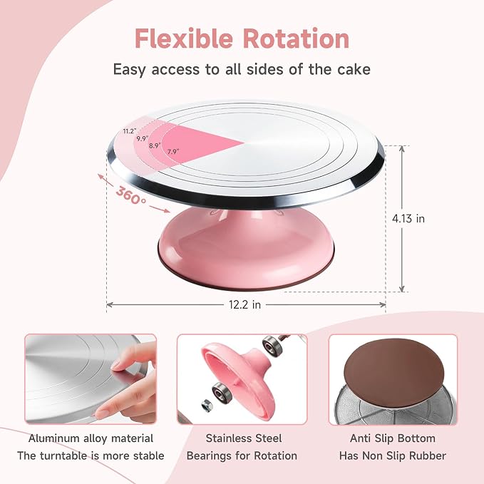Cake Decorating Supplies Kit Set of 138pcs | 12 Inch Aluminium Cake Turntable, 64 Numbered Icing Piping Tips, 2 Spatulas, 3 Icing Comb Scraper and Leveller, Piping Bags