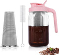Cold Brew Coffee Maker, 32 oz Mason Jar Pitcher with Stainless Steel Filter, Pour Spout Handle Lid, Heavy Duty Glass Airtight & Leak-Proof for Iced Coffee,Tea & Lemonade