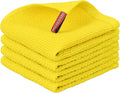 Nialnant 4 Pack Yellow Kitchen Dish Towels, 100% Cotton Waffle Weave Kitchen Dish Cloths for Washing Dishes, Soft Absorbent Dish Rags, Quick Drying Cleaning Rags - 12x12 in