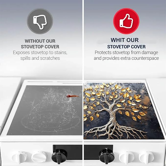 HOMETITUTE Stove Top Cover 28x20 Golden Tree Design Heat Resistant Mat