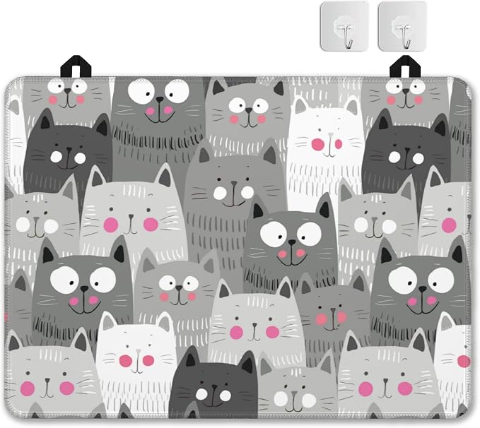 Electric Stove Top Cover Protector – Gray Cartoon Cat Glass Flat Top Stove Mat Oven Induction Cooktop Mat for Ceramic Countertop Mats Heat-Resistant Dish Drying Mat