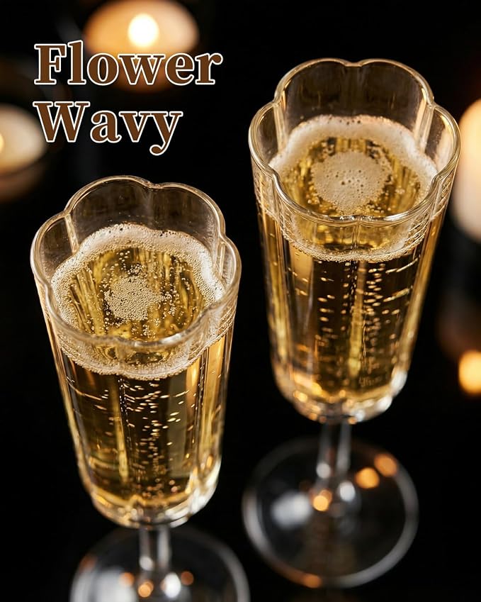 Ciaell 24 Pack Plastic Champagne Flutes for Weddings Birthdays | 6 oz Vintage Flower Wavy Toasting Cups, Heavy Duty Plastic, Champagne Wine Mimosas Beverages for Parties Outdoor