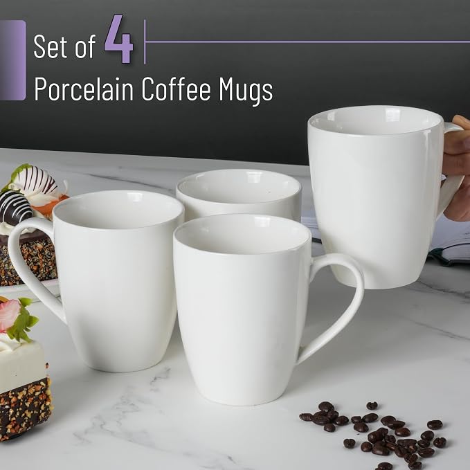 BTaT- White Coffee Mugs, 4 Pack, 16 oz, Large Mug with Handles, Ceramic Coffee Cups, Porcelain Mugs Sets for Tea, Hot Cocoa and Milk, Microwave and Dishwasher Safe