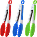 HINMAY Mini Tongs with Silicone Tips 7-Inch Serving Tongs, Set of 3 (Red Blue Green)