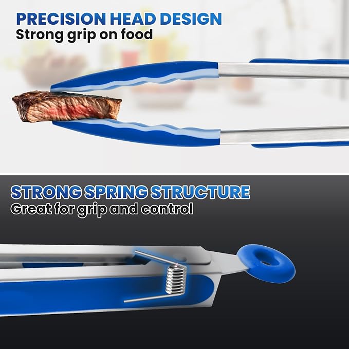 12-Inch Kitchen Tongs for Cooking with Silicone Tip,Classic Blue | 600℉ Heat-Resistant,Stainless Steel Locking Cooking Tongs Food Tongs for BBQ/Cooking/Salad/Serving Food,Heavy Duty,Non-Stick