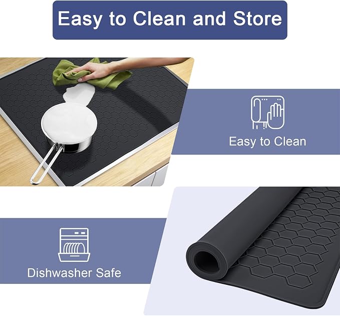 Stove Top Covers for Electric Stove - 28" x 20" Thickened Silicone Stove Mat for Glass Top Stove, Heat Resistant Cooktop Protector, Ceramic Range Covers, Dish Drying Mat for Home Kitchen, Black