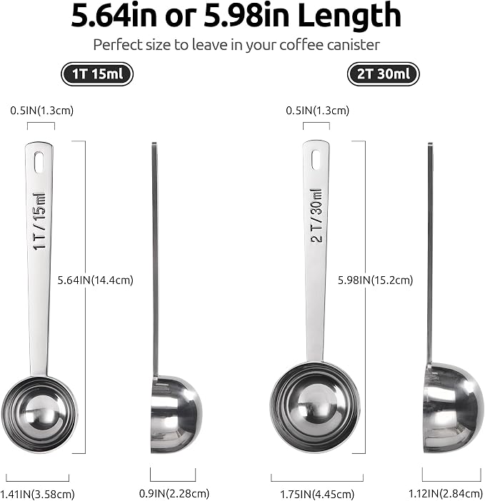 U-Taste Coffee Scoop 1&2 Tablespoon, 4.3in Long Handle Tbsp Measuring Spoon | 18/8 Stainless Steel Tablespoon Scoop, Long Metal Coffee Spoon Scooper, Coffee Meansure Scoop for Ground Coffee Bean Espresso