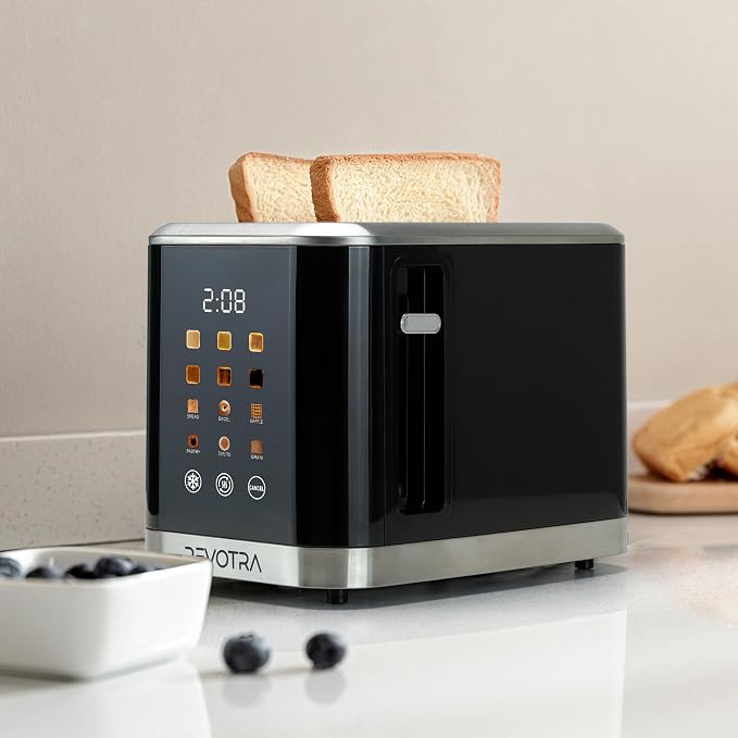 REVOTRA 2 Slice Toaster Stainless Steel with LED Display, Extra Wide Slots | 6 Shade Settings, Defrost/Reheat/Cancel, Removable Crumb Tray, Compact Toaster for Bagels & Waffles
