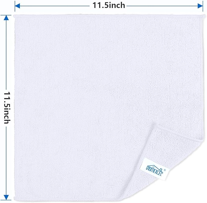 HOMEXCEL 100PK Microfiber Cleaning Cloth, Cleaning Rag for Home, 11.5x11.5 | Reusable, Lint Free, Scratch-Free and Highly Absorbent Towels for Kitchen, Window and Glass, Cars, White